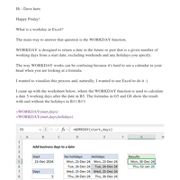 What is a workday in Excel?