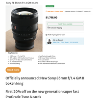 Officially announced: New Sony 85mm f/1.4 GM II bokeh king