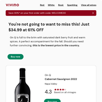 4.3 ★  61% off Napa Cabernet & Vivino favorite