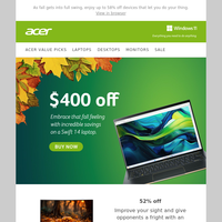 Jump into fall savings of up to $500 off laptops and monitors