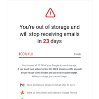 ⚠️ Your Gmail storage is 100% full