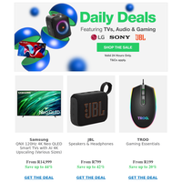 DAILY DEALS Featuring TVs, Audio & Gaming | Samsung Smart TVs, JBL Bluetooth Speaker, Sony Playstation Portal