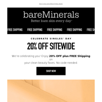 20% OFF + FREE Shipping is on!