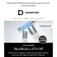 Final hours! 25% off SkinMedica (+ an extra 20% off with Auto-Replenishment)