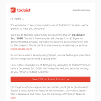 An invitation ahead of Todoist pricing changes