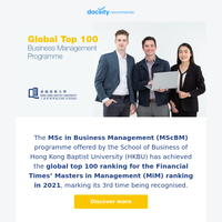 Study in a Top 100 business programme worldwide